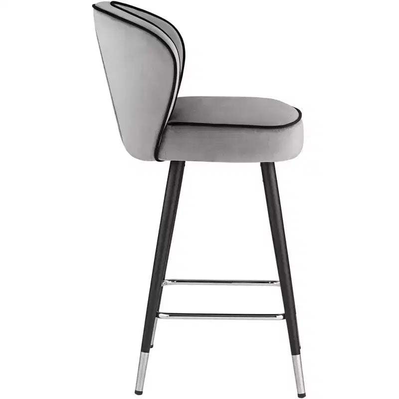 Tabouret de bar en métal chromé noir argenté 27 3/4 haut, coussin rembourré en velours gris moderne pour îlot de cuisine, comptoir, maison, abri