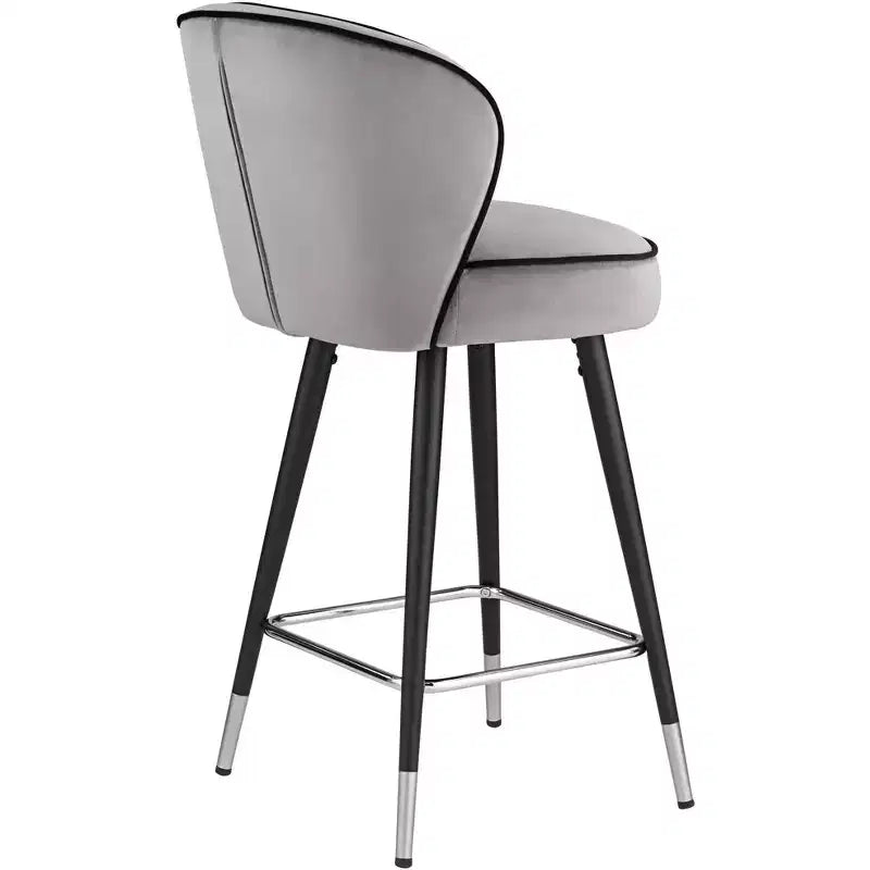 Tabouret de bar en métal chromé noir argenté 27 3/4 haut, coussin rembourré en velours gris moderne pour îlot de cuisine, comptoir, maison, abri