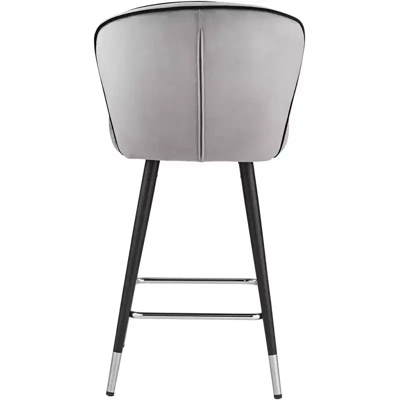Tabouret de bar en métal chromé noir argenté 27 3/4 haut, coussin rembourré en velours gris moderne pour îlot de cuisine, comptoir, maison, abri