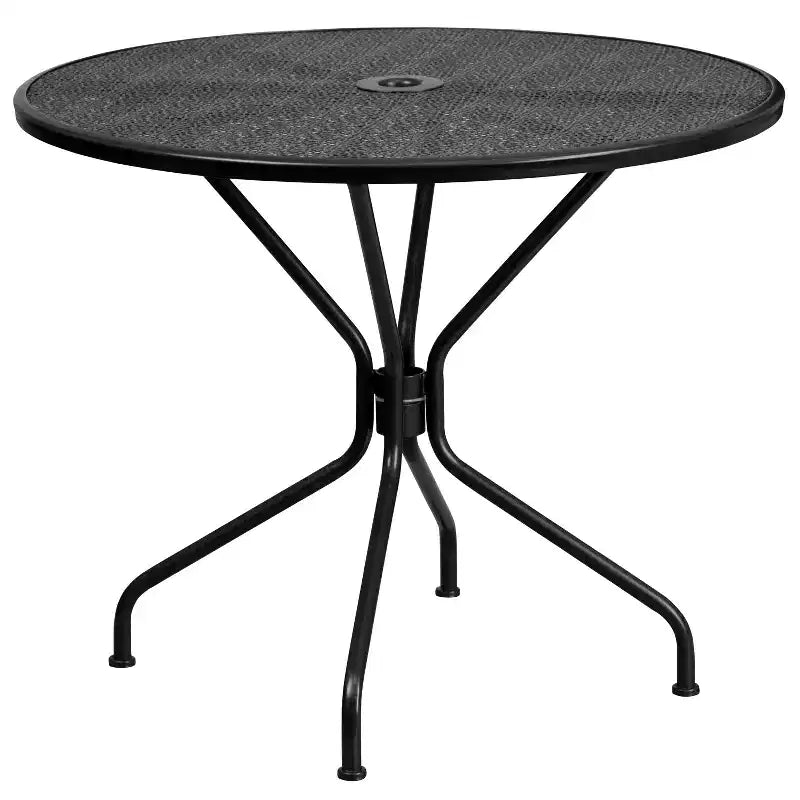 Ensemble table de patio en acier ronde Oia de qualité commerciale 35.25 et 4 chaises à dossier rond pour intérieur/extérieur Flash Furniture