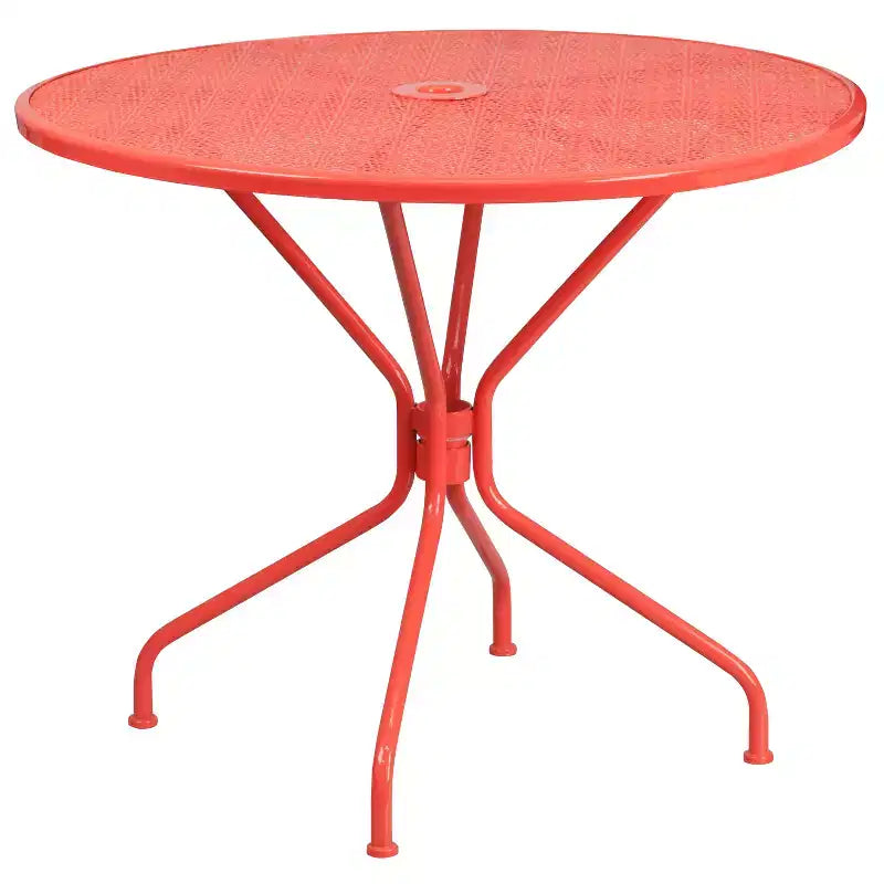 Ensemble table de patio en acier ronde Oia de qualité commerciale 35.25 et 4 chaises à dossier rond pour intérieur/extérieur Flash Furniture