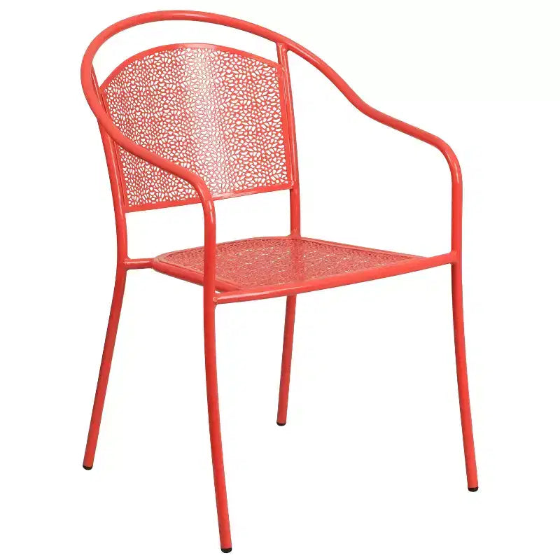 Ensemble table de patio en acier ronde Oia de qualité commerciale 35.25 et 4 chaises à dossier rond pour intérieur/extérieur Flash Furniture