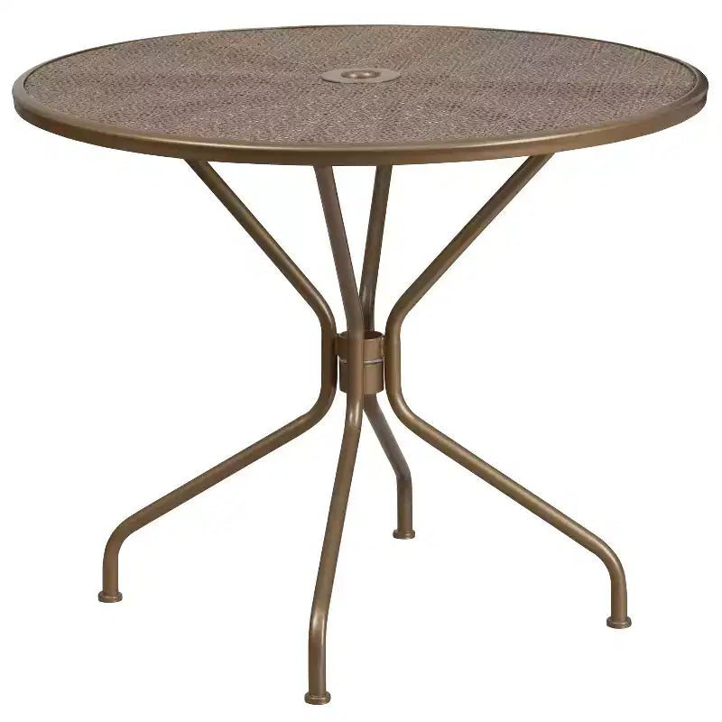 Ensemble table de patio en acier ronde Oia de qualité commerciale 35.25 et 4 chaises à dossier rond pour intérieur/extérieur Flash Furniture