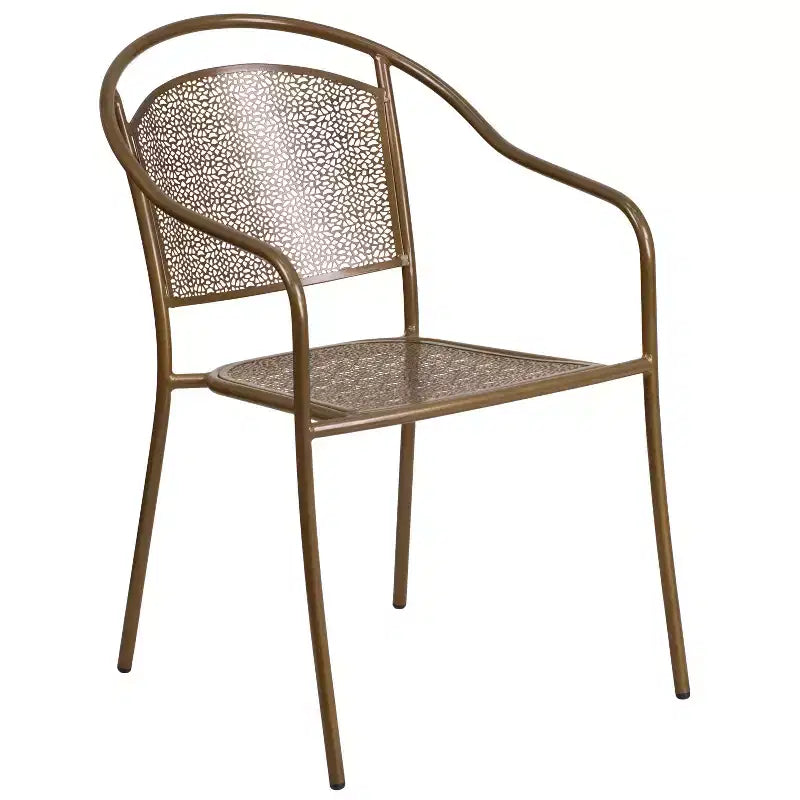 Ensemble table de patio en acier ronde Oia de qualité commerciale 35.25 et 4 chaises à dossier rond pour intérieur/extérieur Flash Furniture