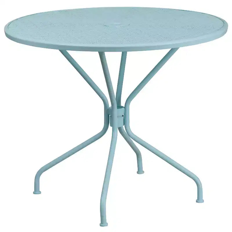 Ensemble table de patio en acier ronde Oia de qualité commerciale 35.25 et 4 chaises à dossier rond pour intérieur/extérieur Flash Furniture