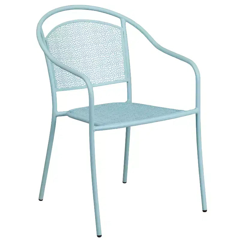 Ensemble table de patio en acier ronde Oia de qualité commerciale 35.25 et 4 chaises à dossier rond pour intérieur/extérieur Flash Furniture