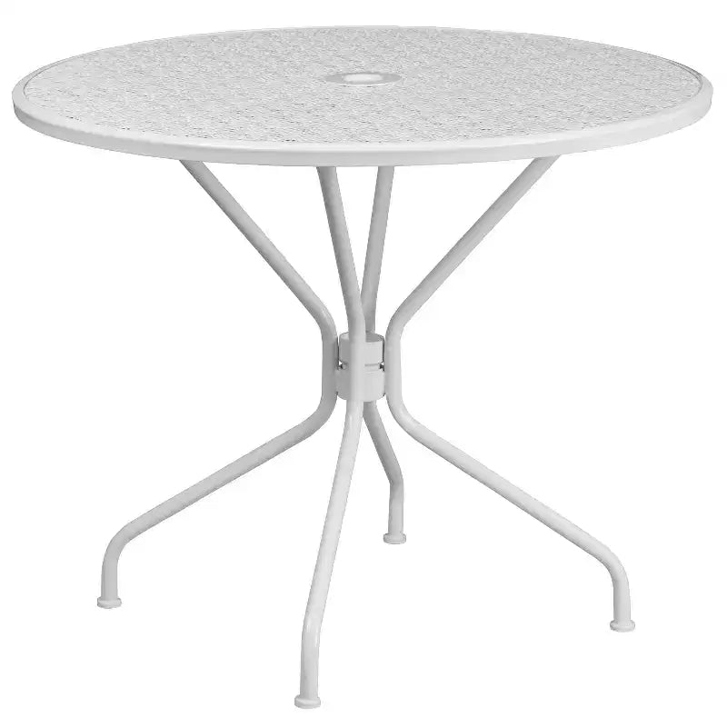 Ensemble table de patio en acier ronde Oia de qualité commerciale 35.25 et 4 chaises à dossier rond pour intérieur/extérieur Flash Furniture