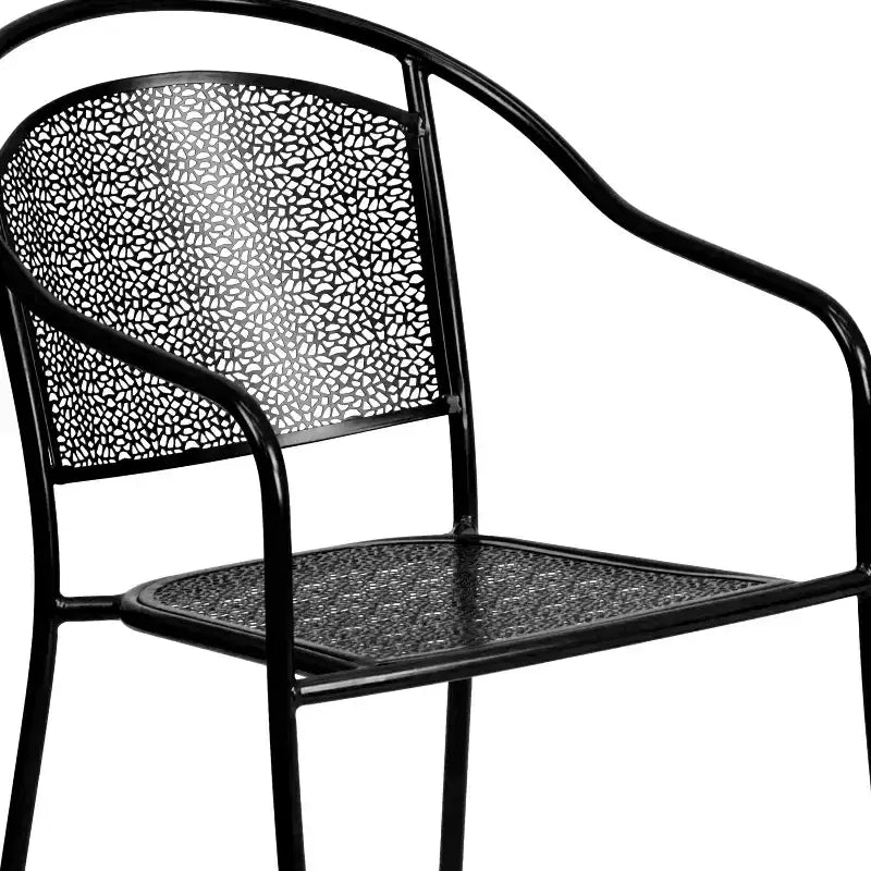 Ensemble table de patio en acier ronde Oia de qualité commerciale 35.25 et 4 chaises à dossier rond pour intérieur/extérieur Flash Furniture