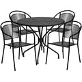 Ensemble table de patio en acier ronde Oia de qualité commerciale 35.25 et 4 chaises à dossier rond pour intérieur/extérieur Flash Furniture