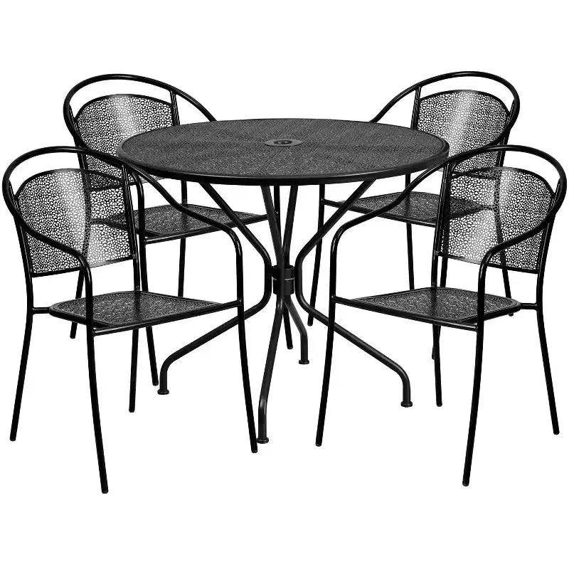 Ensemble table de patio en acier ronde Oia de qualité commerciale 35.25 et 4 chaises à dossier rond pour intérieur/extérieur Flash Furniture