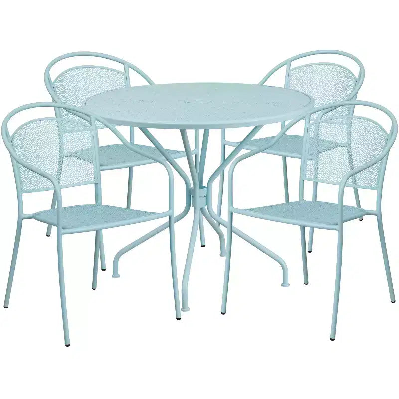 Ensemble table de patio en acier ronde Oia de qualité commerciale 35.25 et 4 chaises à dossier rond pour intérieur/extérieur Flash Furniture