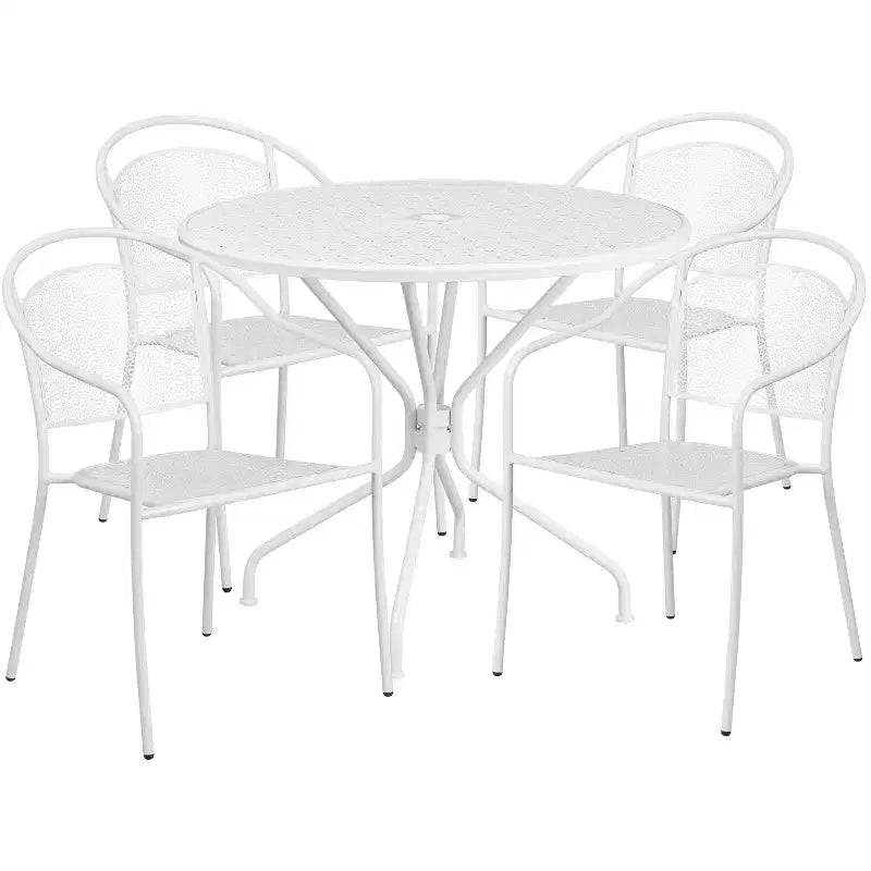 Ensemble table de patio en acier ronde Oia de qualité commerciale 35.25 et 4 chaises à dossier rond pour intérieur/extérieur Flash Furniture