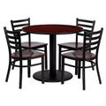 Emma and Oliver 36 Round Mahogany Laminate Table Set, 4 Ladder Back Metal Chairs