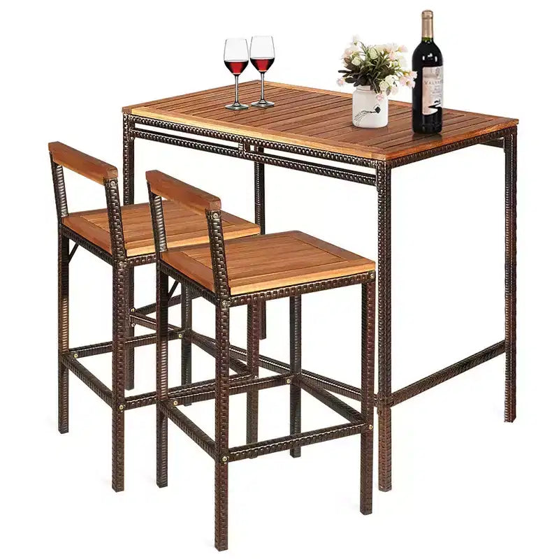 Costway Ensemble table de bar et 2 tabourets d'extérieur en rotin et osier 3 pièces