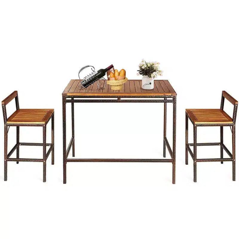 Costway Ensemble table de bar et 2 tabourets d'extérieur en rotin et osier 3 pièces