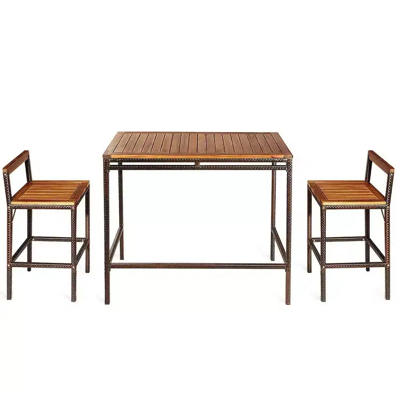 Costway Ensemble table de bar et 2 tabourets d'extérieur en rotin et osier 3 pièces