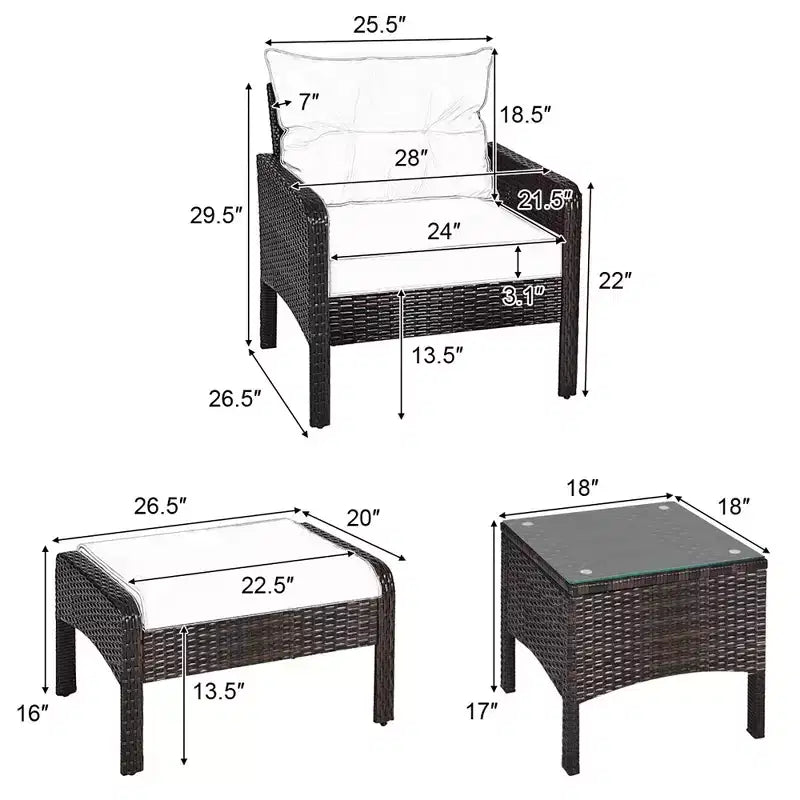 Costway Ensemble de Meubles de Jardin en Rotin 5 Pièces Canapé Ottoman Table Coussins Turquoise