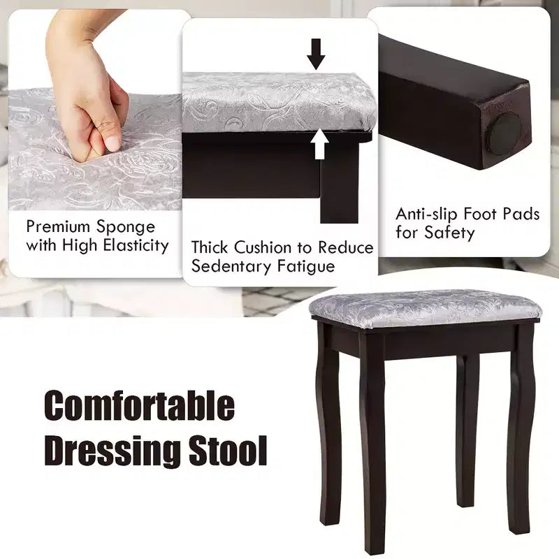 Coiffeuse Costway avec 10 ampoules dimmables, interrupteur tactile, tabouret rembourré Blanc/Noir/Marron