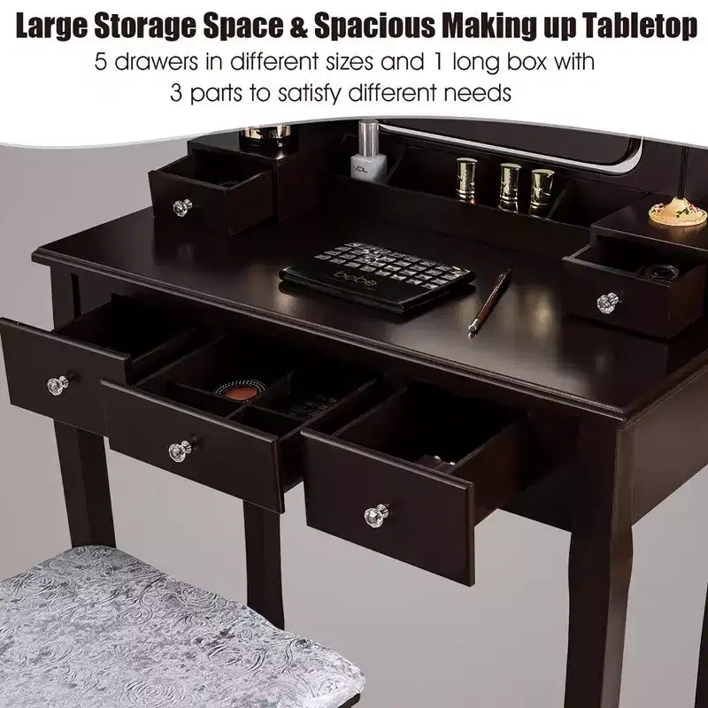 Coiffeuse Costway avec 10 ampoules dimmables, interrupteur tactile, tabouret rembourré Blanc/Noir/Marron