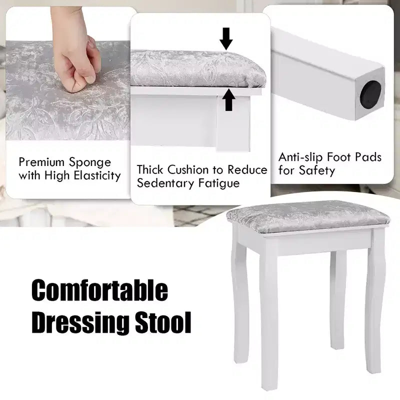 Coiffeuse Costway avec 10 ampoules dimmables, interrupteur tactile, tabouret rembourré Blanc/Noir/Marron