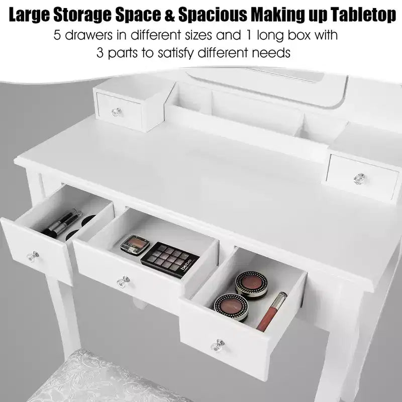 Coiffeuse Costway avec 10 ampoules dimmables, interrupteur tactile, tabouret rembourré Blanc/Noir/Marron