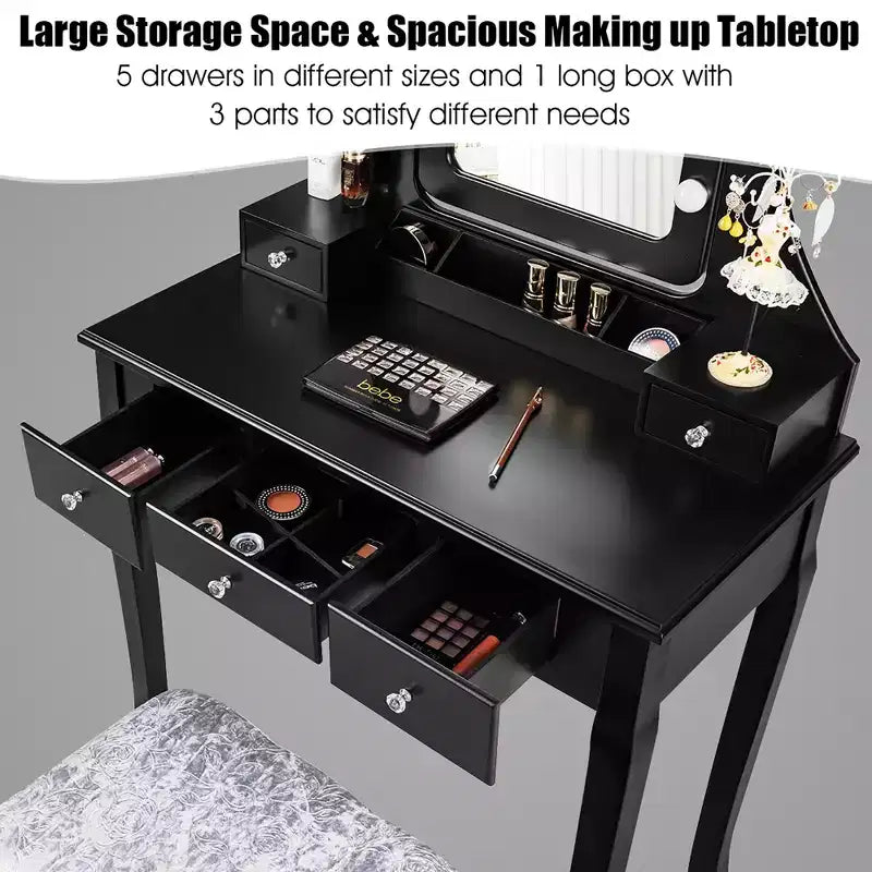 Coiffeuse Costway avec 10 ampoules dimmables, interrupteur tactile, tabouret rembourré Blanc/Noir/Marron