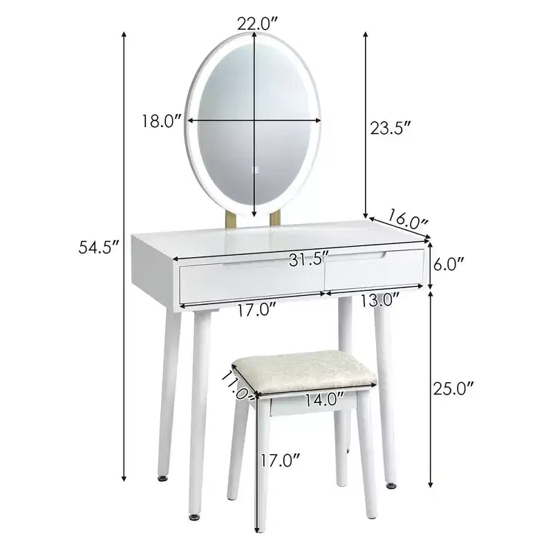 Coiffeuse avec miroir à écran tactile Costway 3 modes d'éclairage avec tabouret Blanc/Noir/Gris