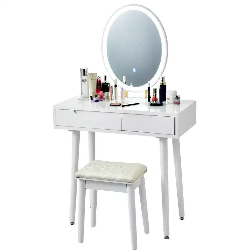 Coiffeuse avec miroir à écran tactile Costway 3 modes d'éclairage avec tabouret Blanc/Noir/Gris