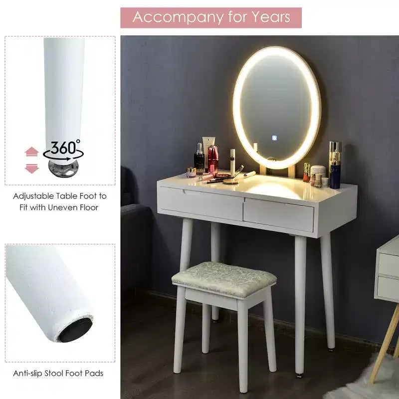Coiffeuse avec miroir à écran tactile Costway 3 modes d'éclairage avec tabouret Blanc/Noir/Gris