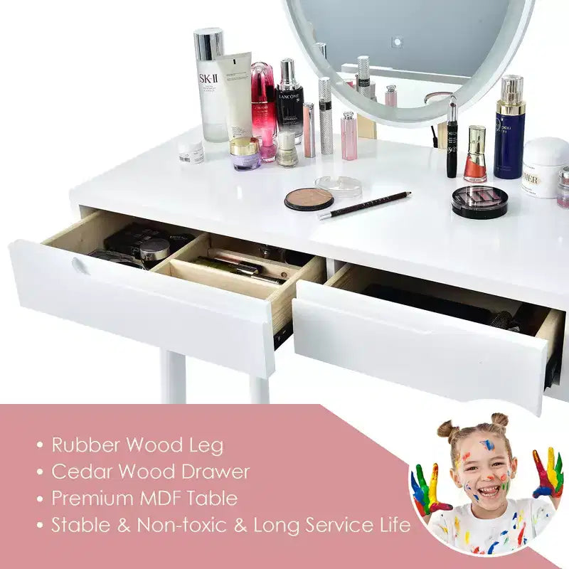 Coiffeuse avec miroir à écran tactile Costway 3 modes d'éclairage avec tabouret Blanc/Noir/Gris