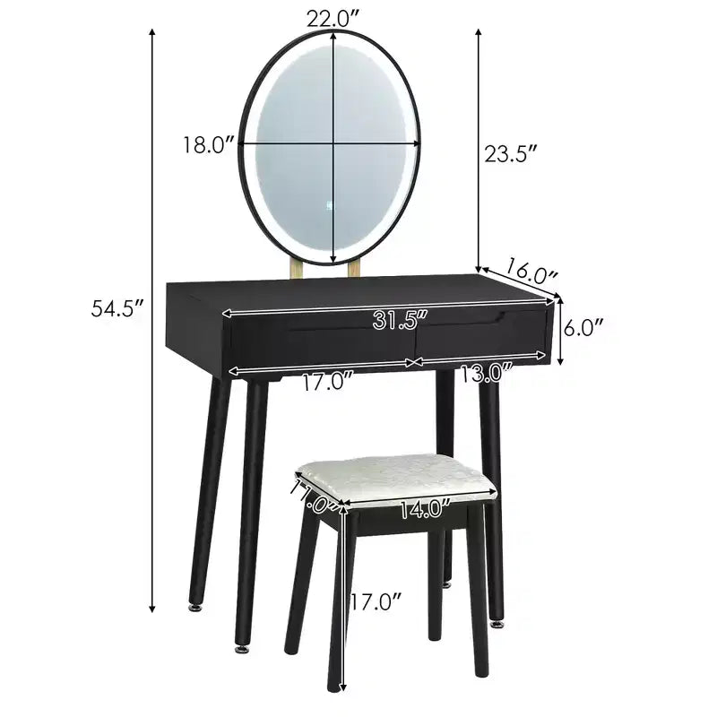 Coiffeuse avec miroir à écran tactile Costway 3 modes d'éclairage avec tabouret Blanc/Noir/Gris