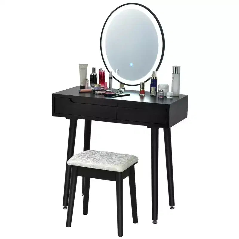 Coiffeuse avec miroir à écran tactile Costway 3 modes d'éclairage avec tabouret Blanc/Noir/Gris