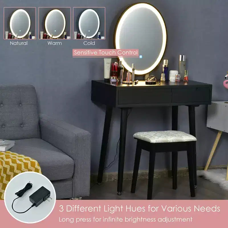 Coiffeuse avec miroir à écran tactile Costway 3 modes d'éclairage avec tabouret Blanc/Noir/Gris