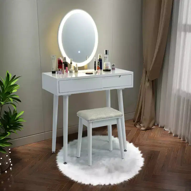 Coiffeuse avec miroir à écran tactile Costway 3 modes d'éclairage avec tabouret Blanc/Noir/Gris