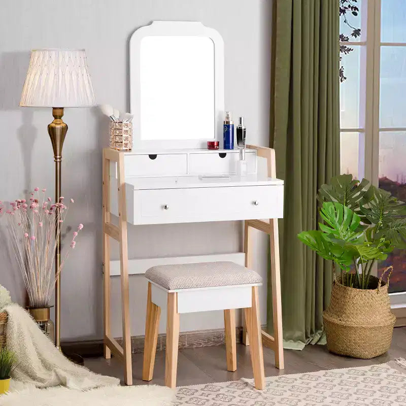Coiffeuse avec miroir et tabouret rembourré Costway