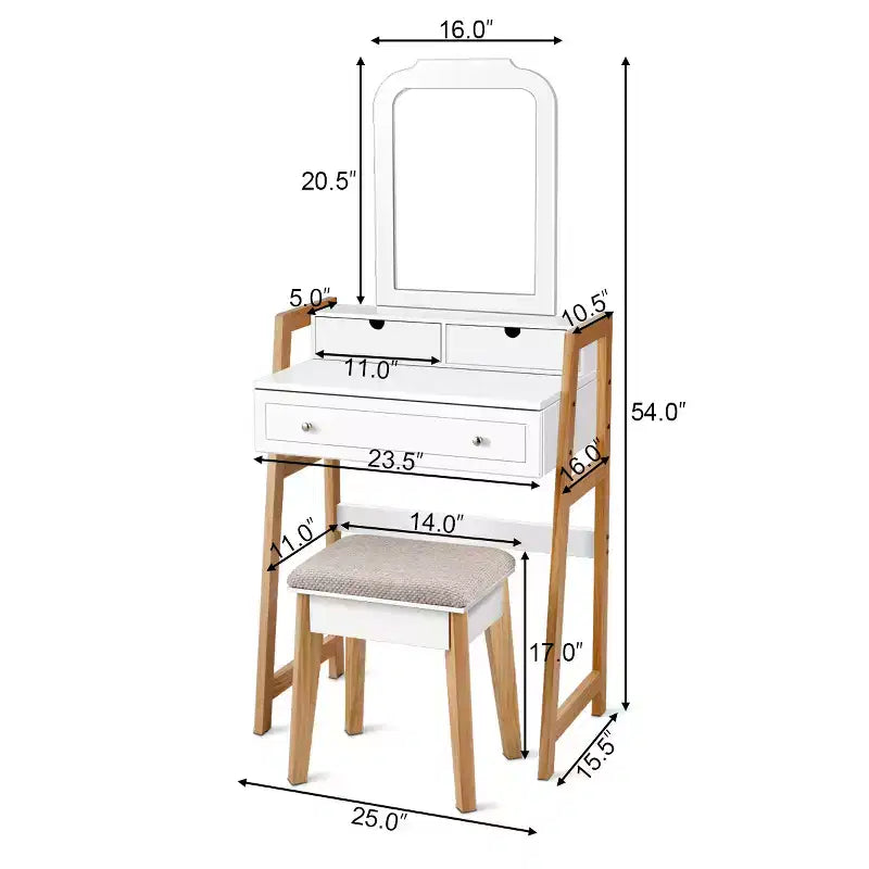 Coiffeuse avec miroir et tabouret rembourré Costway