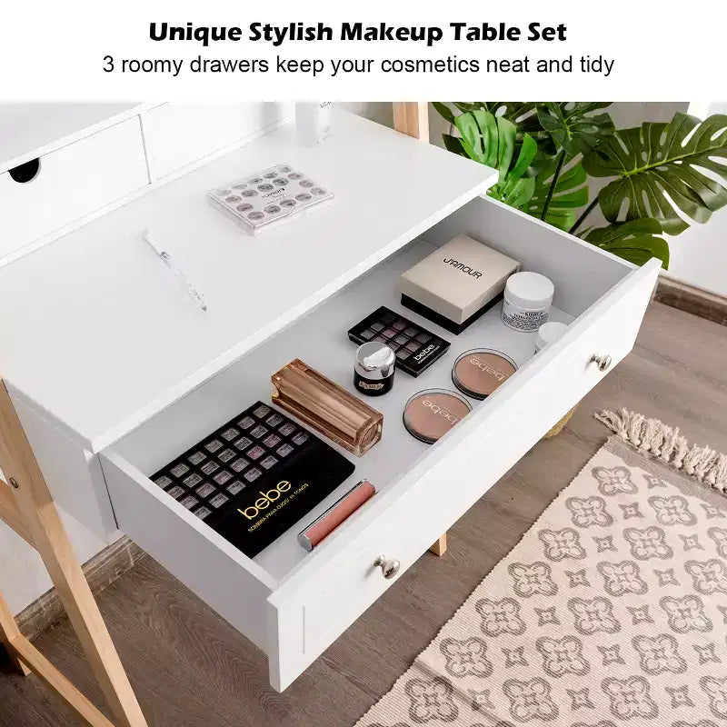 Coiffeuse avec miroir et tabouret rembourré Costway