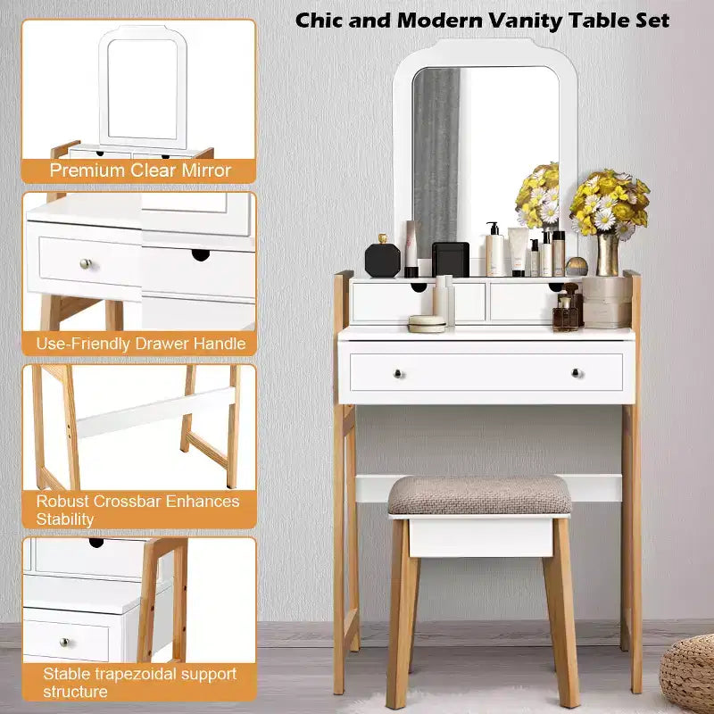 Coiffeuse avec miroir et tabouret rembourré Costway