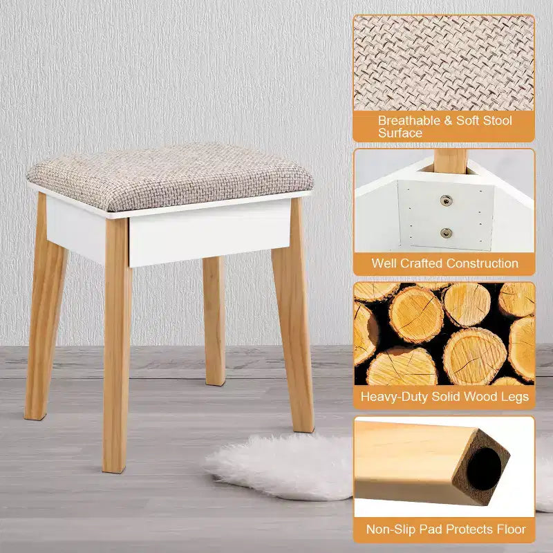 Coiffeuse avec miroir et tabouret rembourré Costway