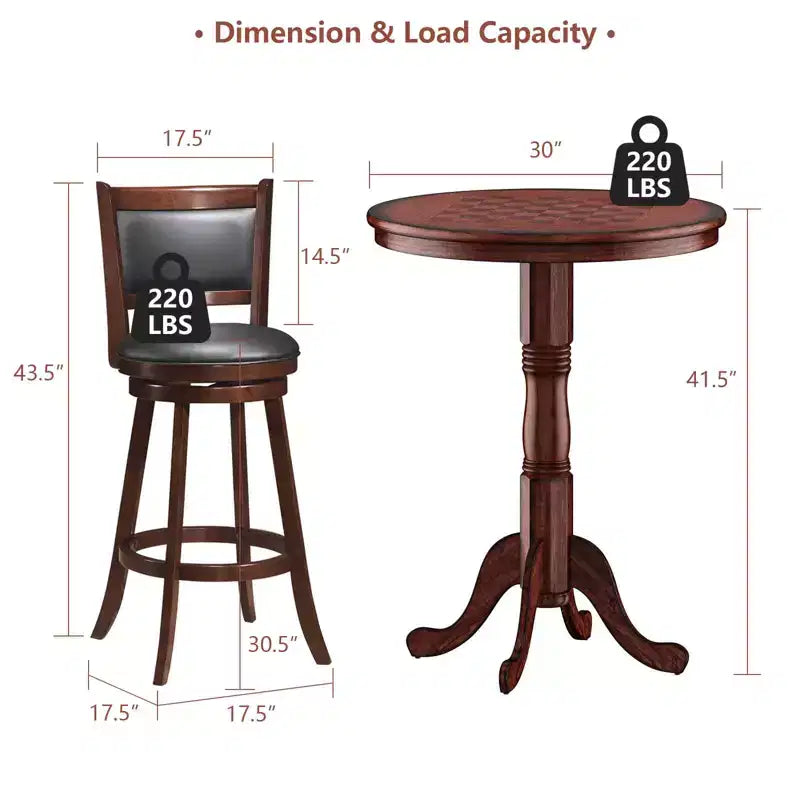 Ensemble de table de pub 3 pièces Costway, table ronde de 30 po de hauteur bar et 2 tabourets de bar pivotants