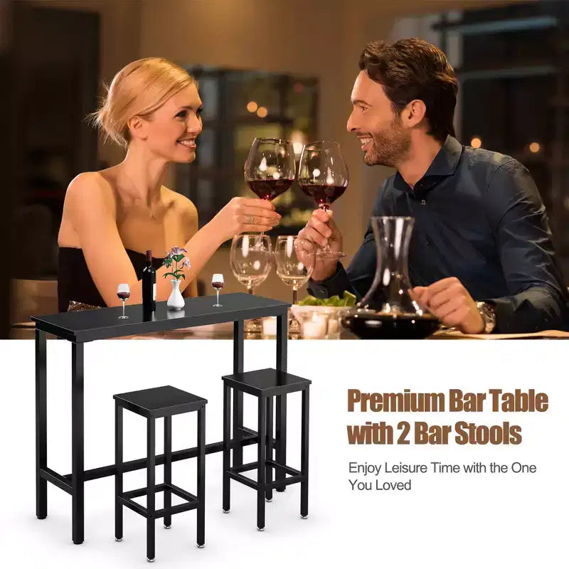 Ensemble de table de bar Costway 3 pièces, table de petit-déjeuner haute avec tabourets