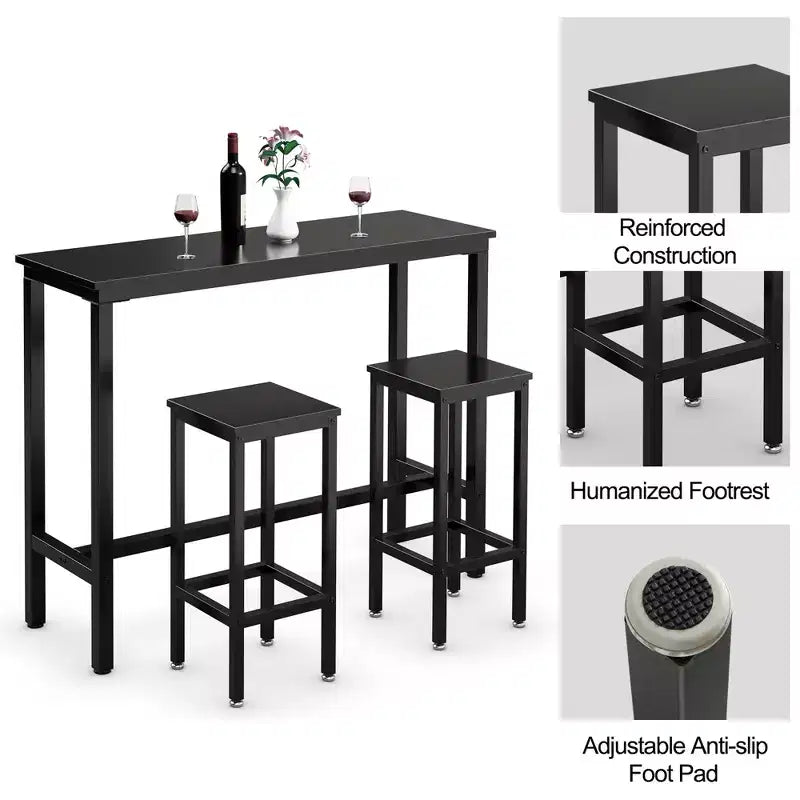 Ensemble de table de bar Costway 3 pièces, table de petit-déjeuner haute avec tabourets
