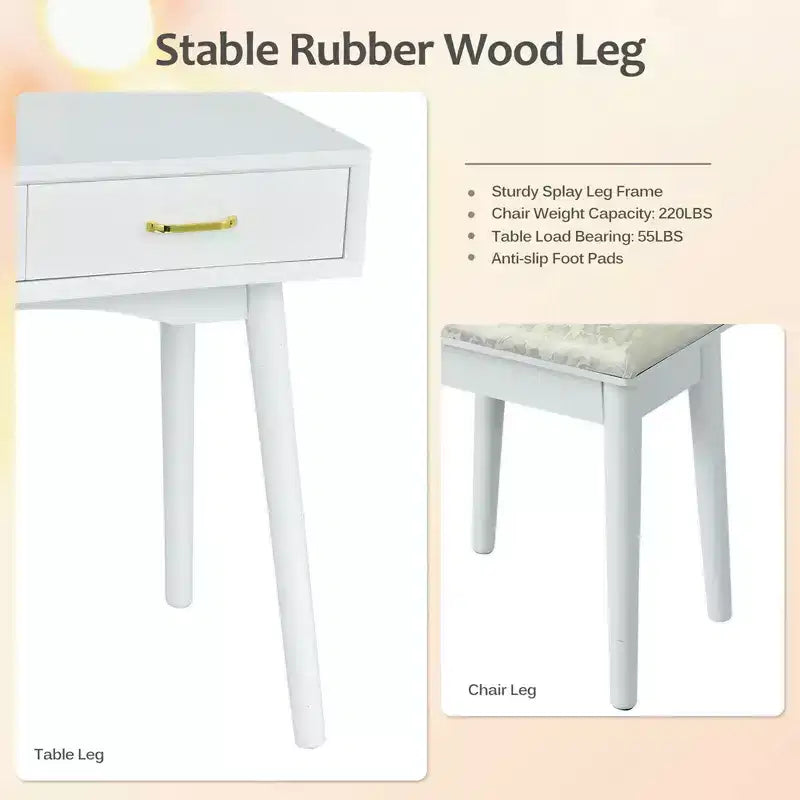 Costway Coiffeuse avec Miroir Écran Tactile 3 Modes d'Éclairage et Tabouret Rembourré
