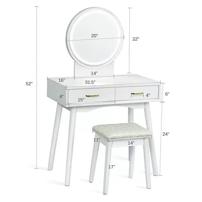 Costway Coiffeuse avec Miroir Écran Tactile 3 Modes d'Éclairage et Tabouret Rembourré