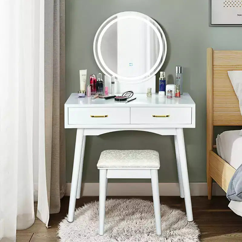 Costway Coiffeuse avec Miroir Écran Tactile 3 Modes d'Éclairage et Tabouret Rembourré