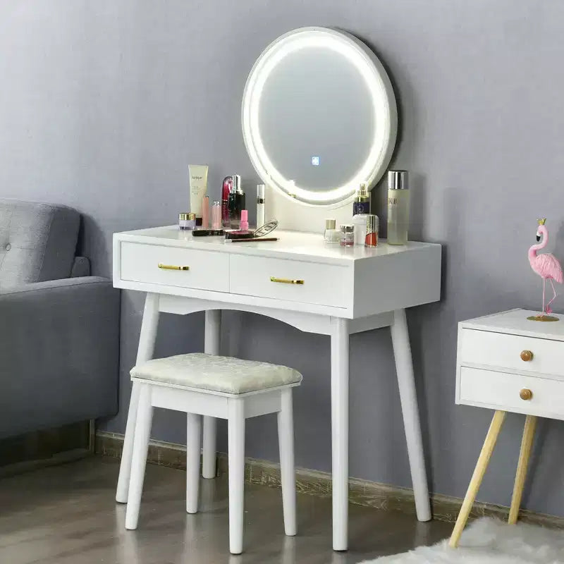 Costway Coiffeuse avec Miroir Écran Tactile 3 Modes d'Éclairage et Tabouret Rembourré