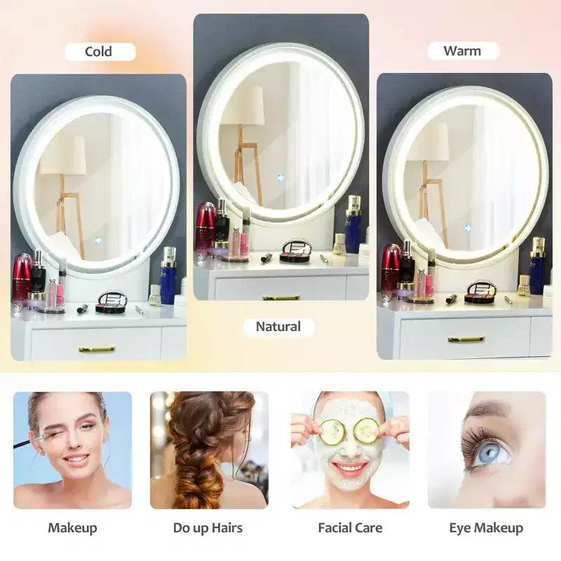 Costway Coiffeuse avec Miroir Écran Tactile 3 Modes d'Éclairage et Tabouret Rembourré