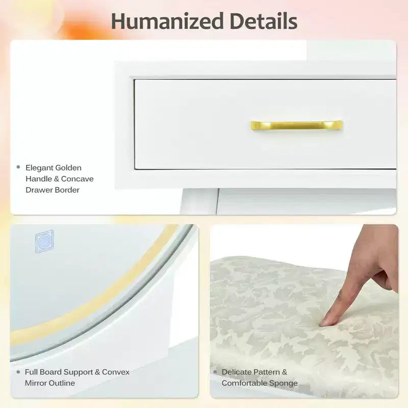 Costway Coiffeuse avec Miroir Écran Tactile 3 Modes d'Éclairage et Tabouret Rembourré