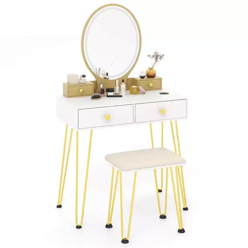 Costway Coiffeuse Industrielle avec Tabouret Rembourré et Miroir Lumineux 3 Couleurs