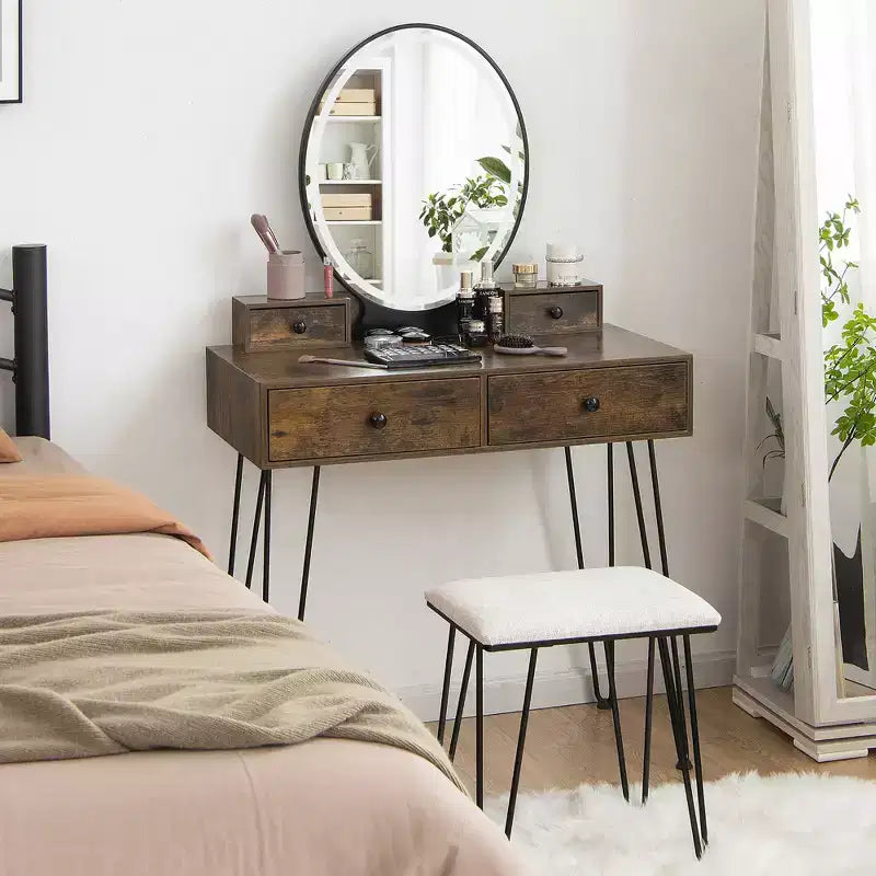 Costway Coiffeuse Industrielle avec Tabouret Rembourré et Miroir Lumineux 3 Couleurs